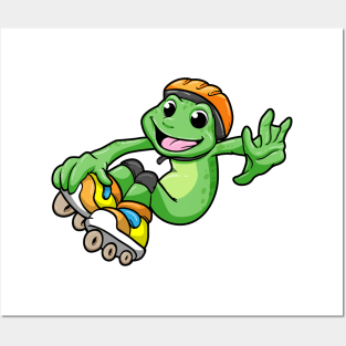 Frog as Inline Skater with Inline Skates and Helmet Posters and Art